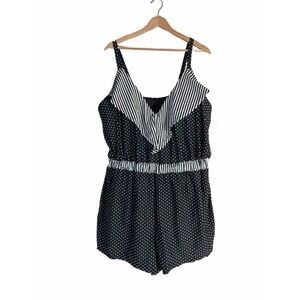 NEW Cacique Swim Black and White Polka Dot Swim Romper One-Piece Sz 22